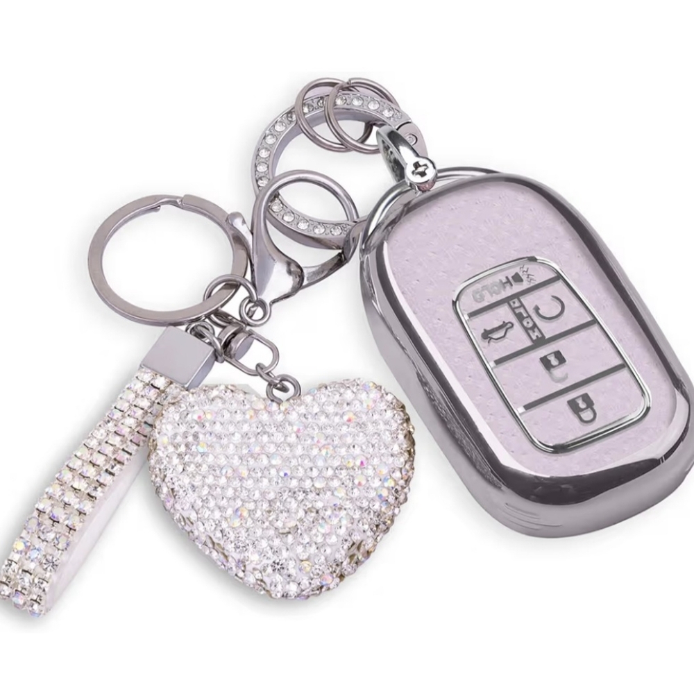 Silver Cell Phone Charm with Rhinestone Heart